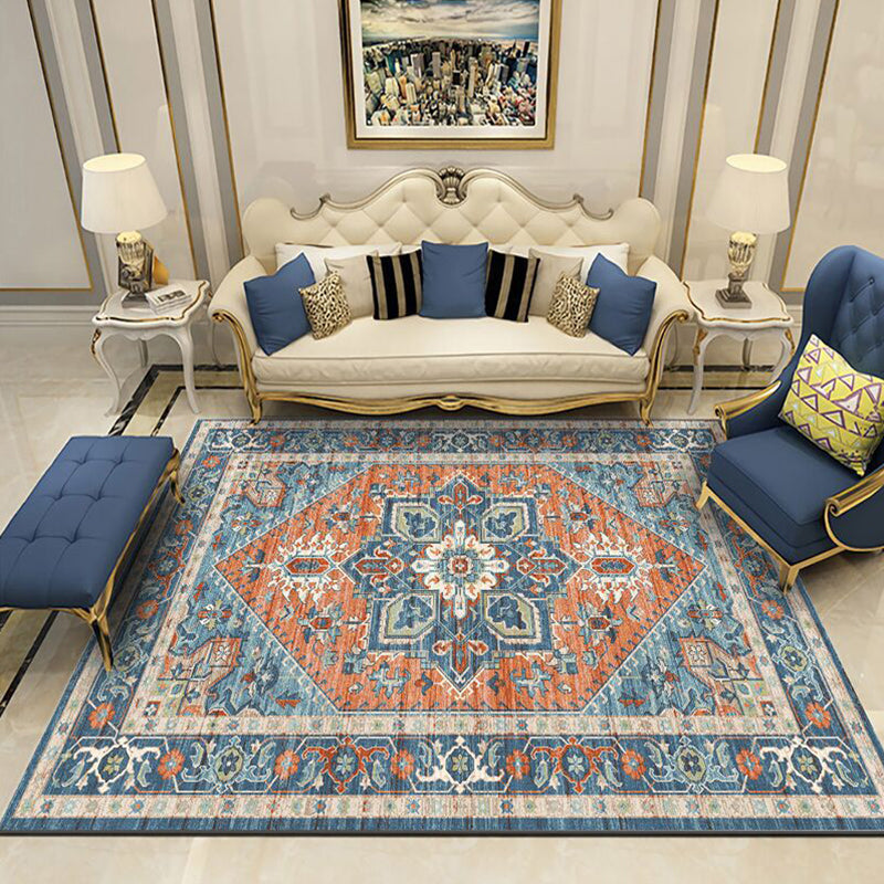 Vintage Indoor Room Area Rug Black Medallion Carpet Polyester Non-Split Area Carpet