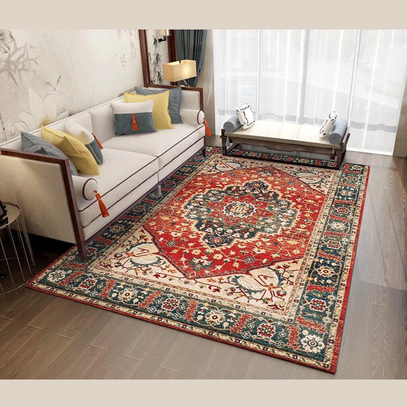 Vintage Indoor Room Area Rug Black Medallion Carpet Polyester Non-Split Area Carpet