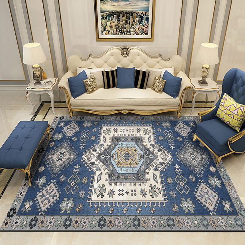 Blau Medaillon Area Teppich Polyester Vintage Teppich waschbarer Innenteppich für Innenraum
