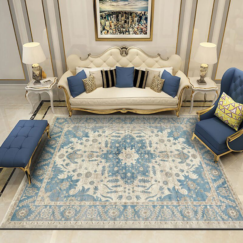 Blau Medaillon Area Teppich Polyester Vintage Teppich waschbarer Innenteppich für Innenraum