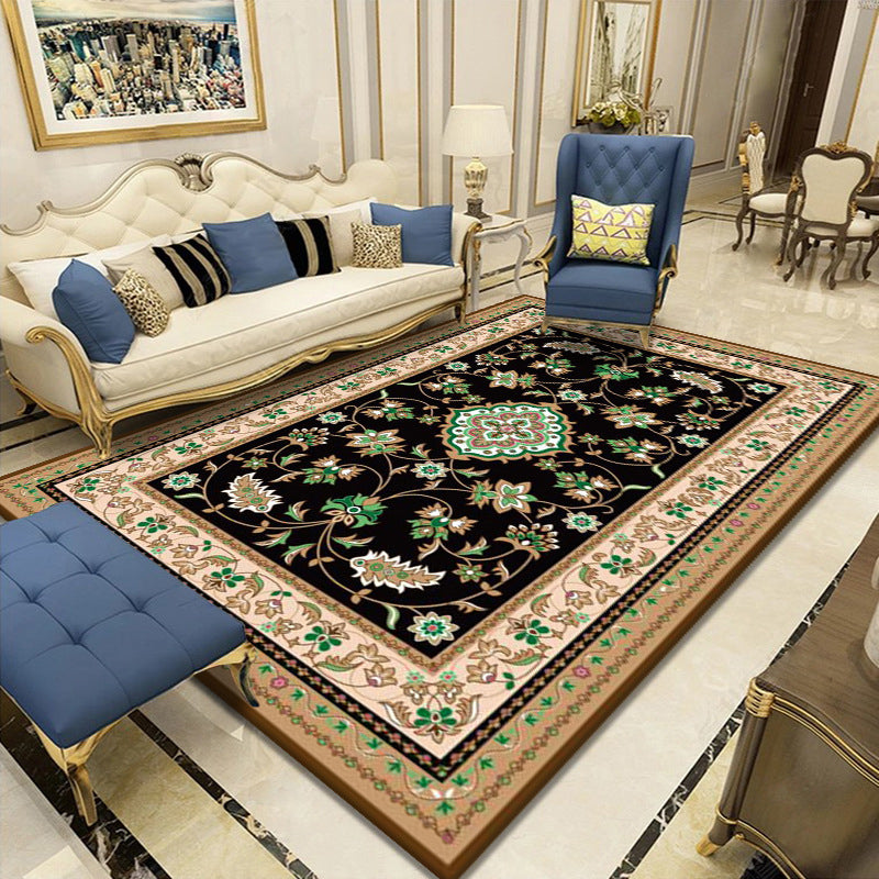 Classic Flower Print Rug European Style Indoor Carpet Washable Polyester Carpet for Home Decoration
