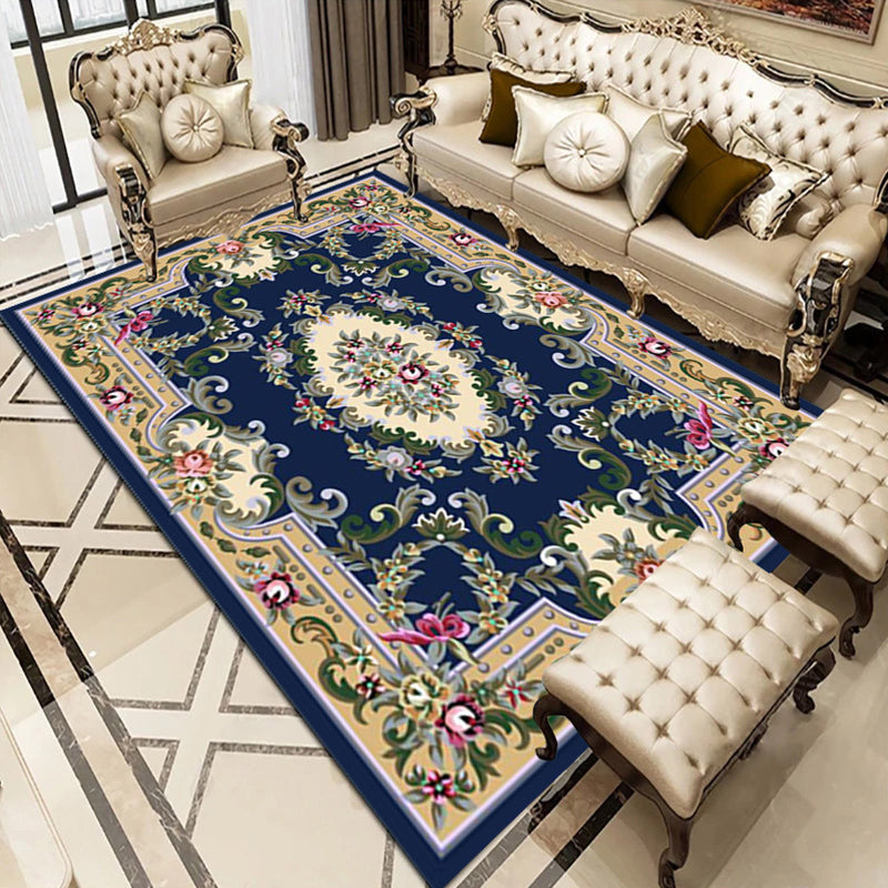Classic Flower Print Rug European Style Indoor Carpet Washable Polyester Carpet for Home Decoration