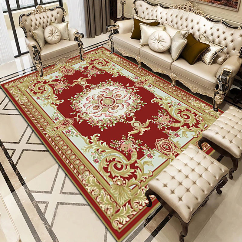 Classic Flower Print Rug European Style Indoor Carpet Washable Polyester Carpet for Home Decoration