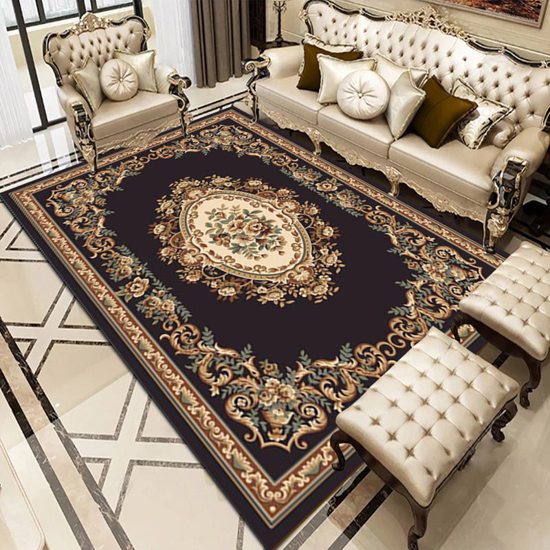 Classic Flower Print Rug European Style Indoor Carpet Washable Polyester Carpet for Home Decoration