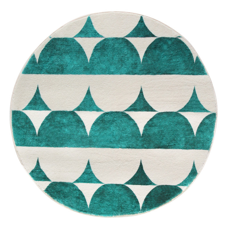 Contemporary Geometric Rug Green Polyester Indoor Carpet Washable Area Rug for Home Decor