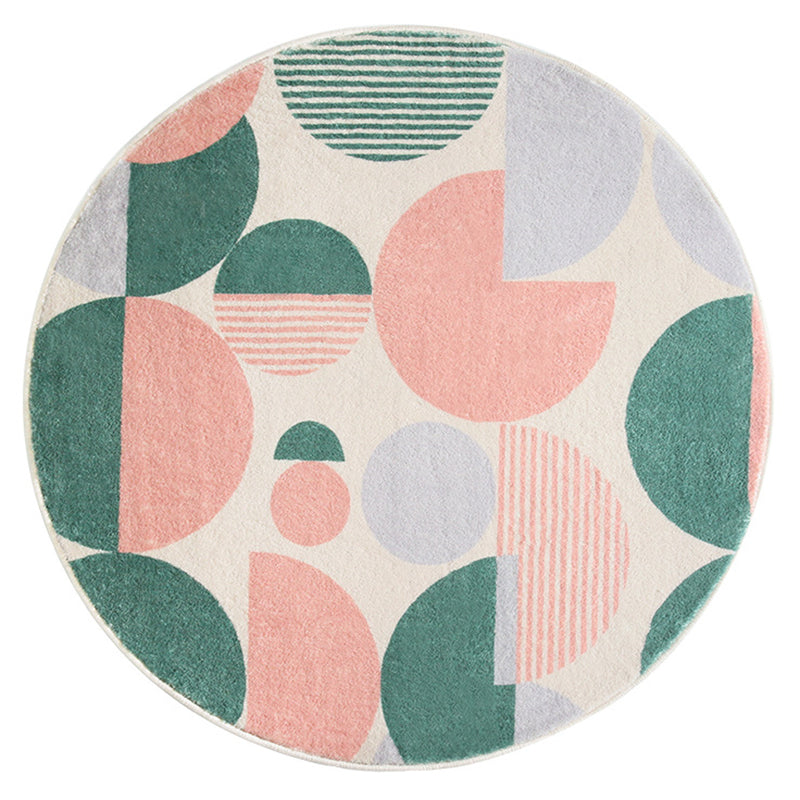 Contemporary Geometric Rug Green Polyester Indoor Carpet Washable Area Rug for Home Decor