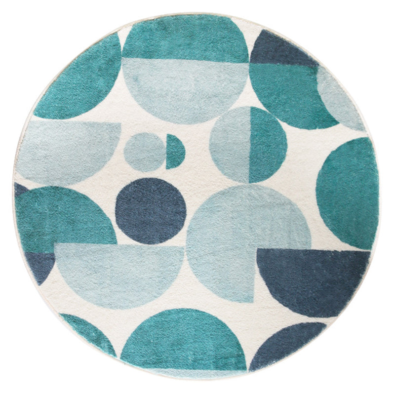 Contemporary Geometric Rug Green Polyester Indoor Carpet Washable Area Rug for Home Decor