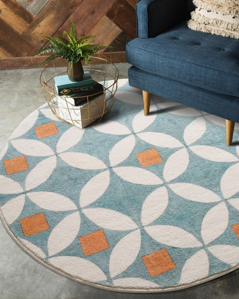 Contemporary Geometric Rug Green Polyester Indoor Carpet Washable Area Rug for Home Decor