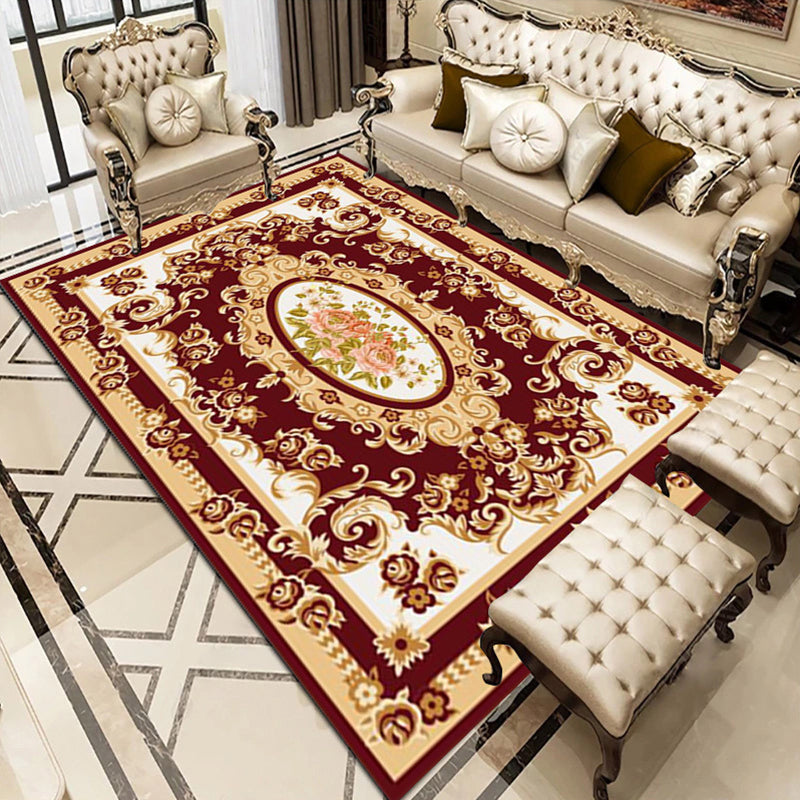 Funky Flower Print Rug European Style Carpet Polyester Stain Resistant Area Rug for Living Room