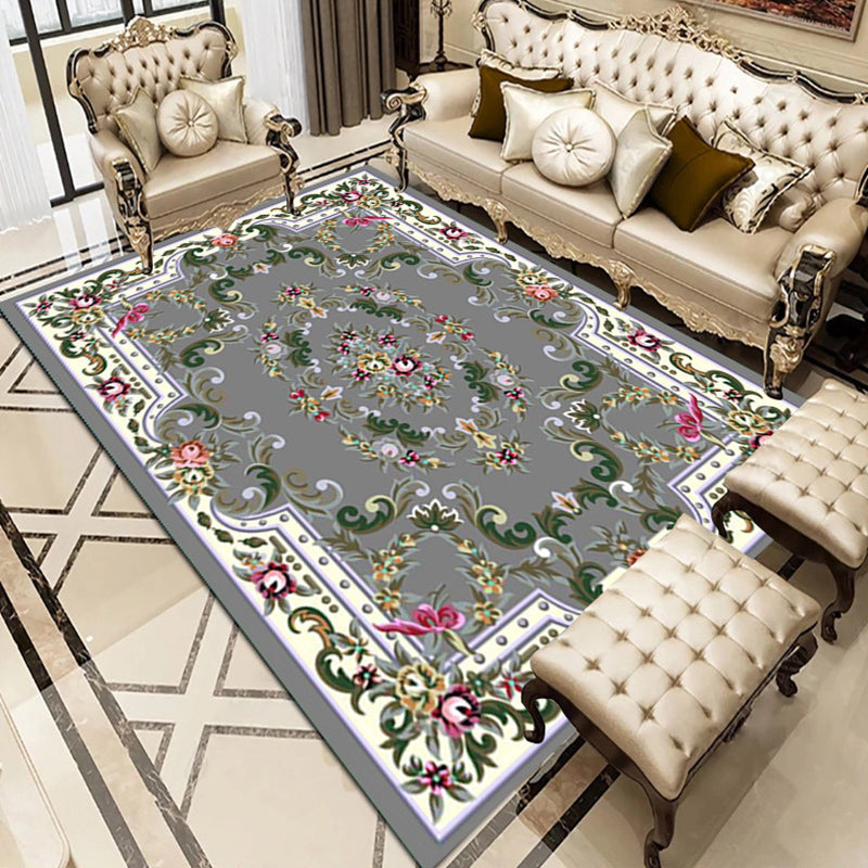Funky Flower Print Rug European Style Carpet Polyester Stain Resistant Area Rug for Living Room