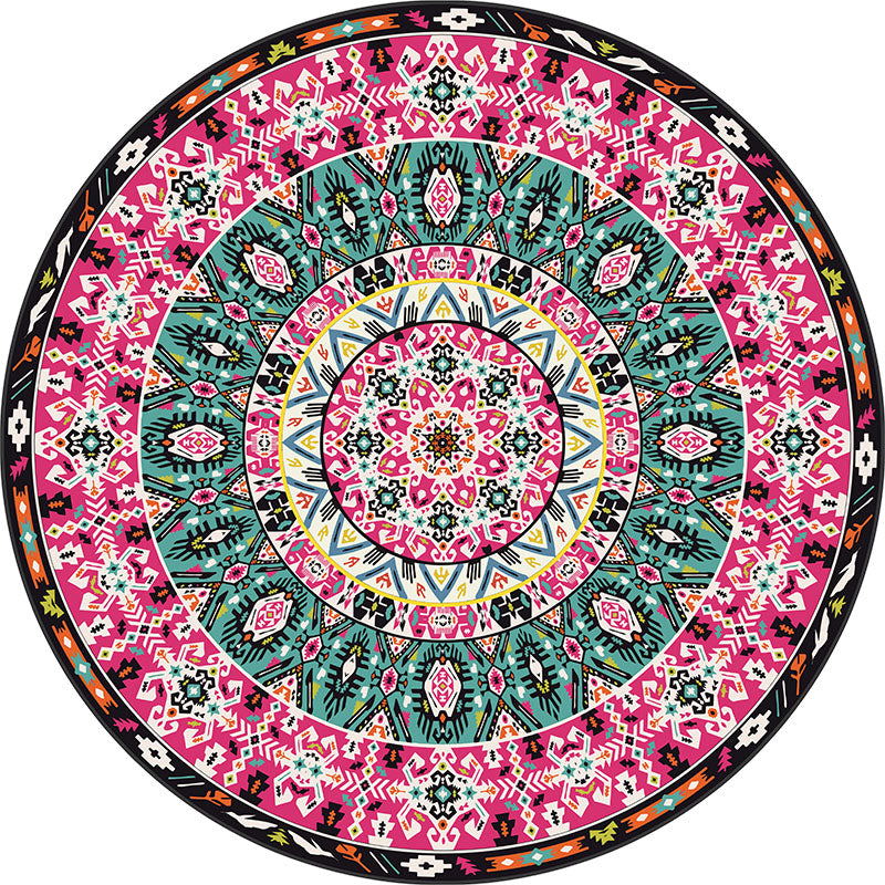 Red Living Room Area Carpet Shabby Chic Tribal Pattern Area Rug Non-Slip Backing Rug