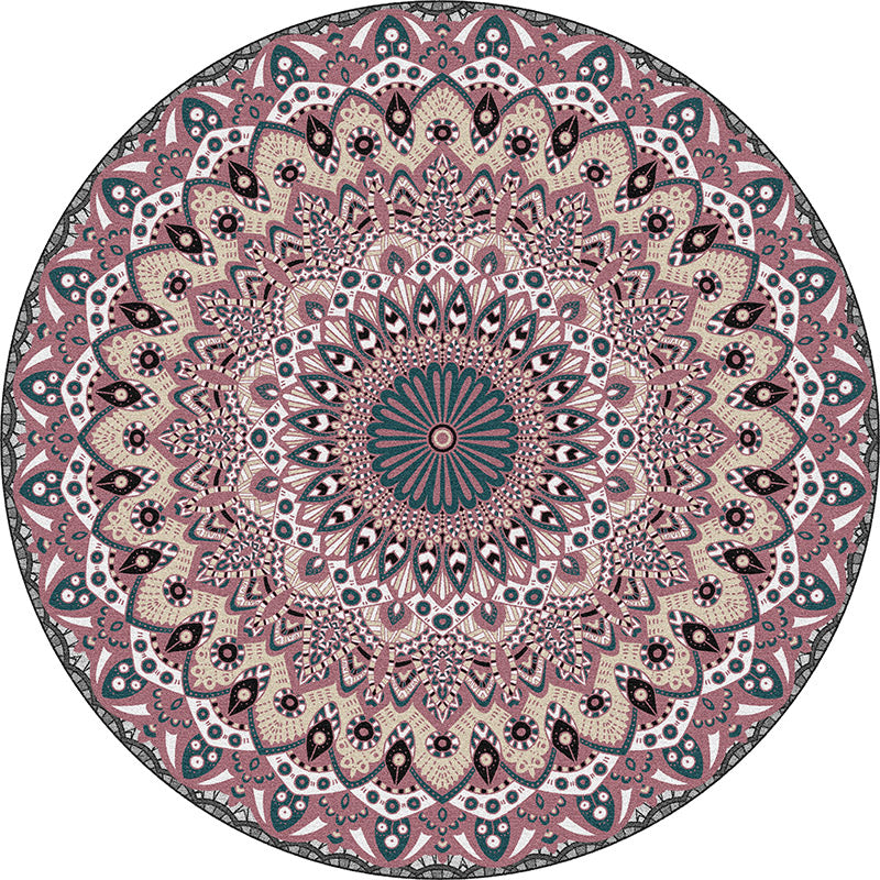 Red Living Room Area Carpet Shabby Chic Tribal Pattern Area Rug Non-Slip Backing Rug