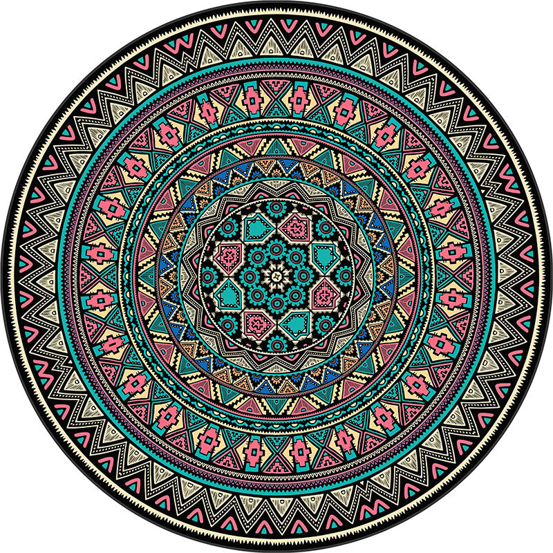 Red Living Room Area Carpet Shabby Chic Tribal Pattern Area Rug Non-Slip Backing Rug