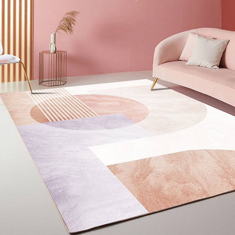 Gray Indoor Carpet Minimalist Geometric Area Rug Polyester Anti-Split Washable Rug