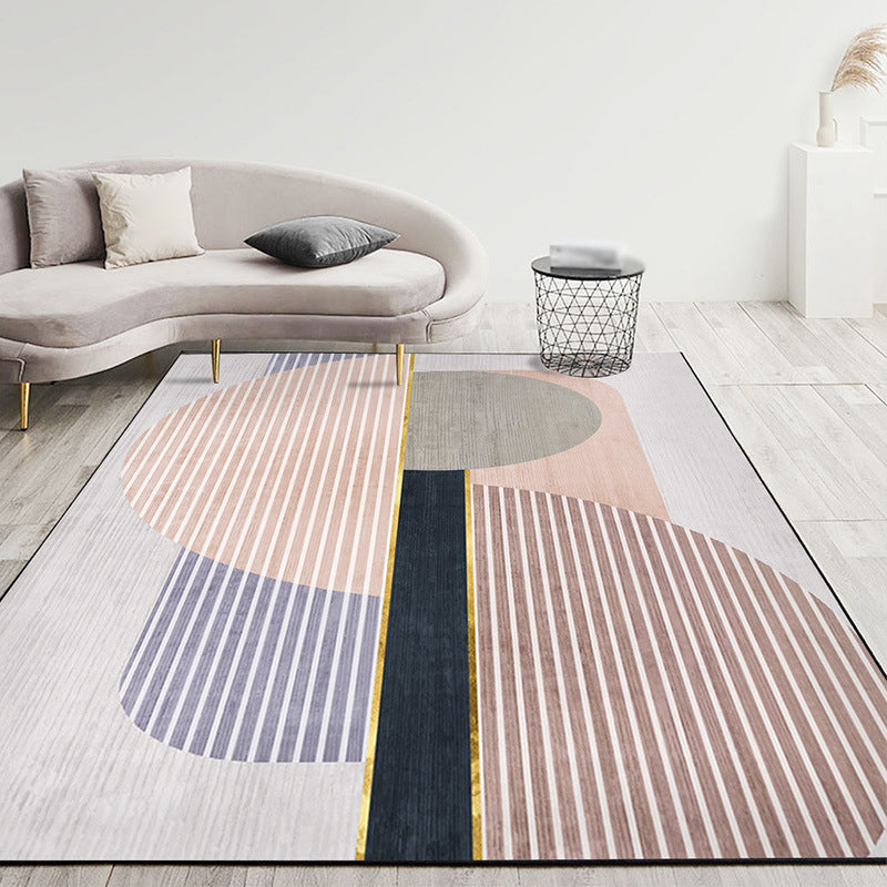 Gray Indoor Carpet Minimalist Geometric Area Rug Polyester Anti-Split Washable Rug