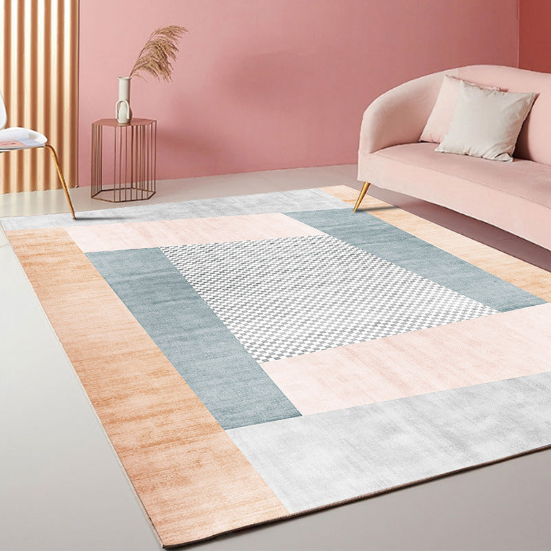 Gray Indoor Carpet Minimalist Geometric Area Rug Polyester Anti-Split Washable Rug