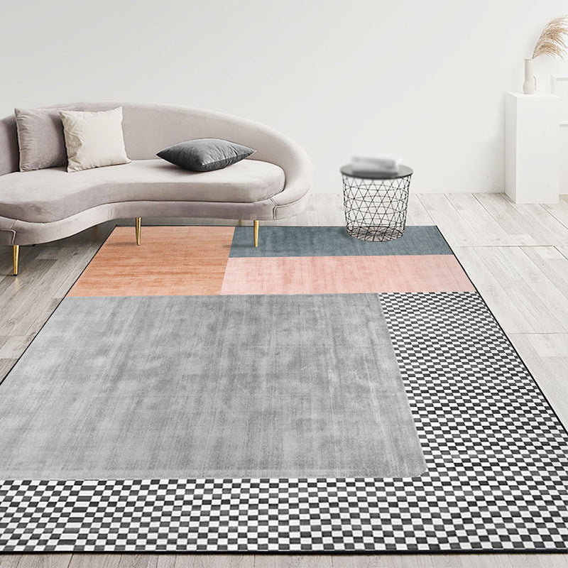 Gray Indoor Carpet Minimalist Geometric Area Rug Polyester Anti-Split Washable Rug