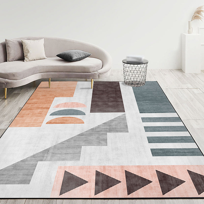 Gray Indoor Carpet Minimalist Geometric Area Rug Polyester Anti-Split Washable Rug