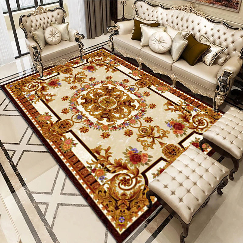 European Style Carpet Flower Printed Indoor Rug Polyester Stain Resistant Carpet for Living Room