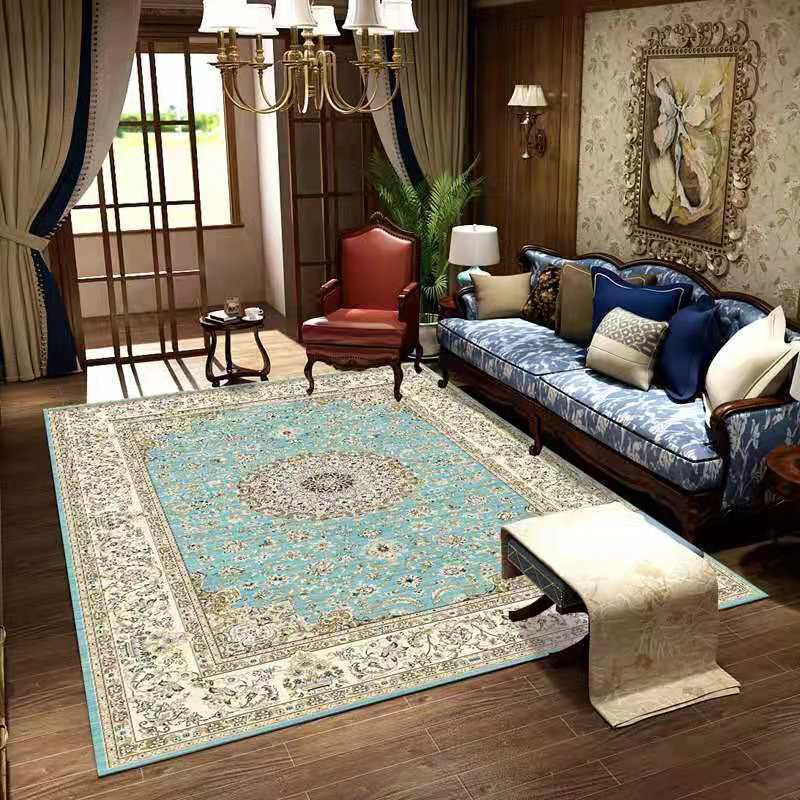 Red Retro Indoor Carpet Polyester Medallion Rug Non-Split Backing Carpet for Living Room