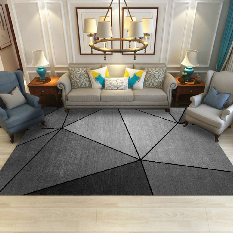 Gray Tone Modern Geometric Area Rug Polyester Non-Slip Backing Carpet for Living Room