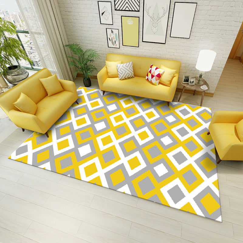 Gray Tone Modern Geometric Area Rug Polyester Non-Slip Backing Carpet for Living Room
