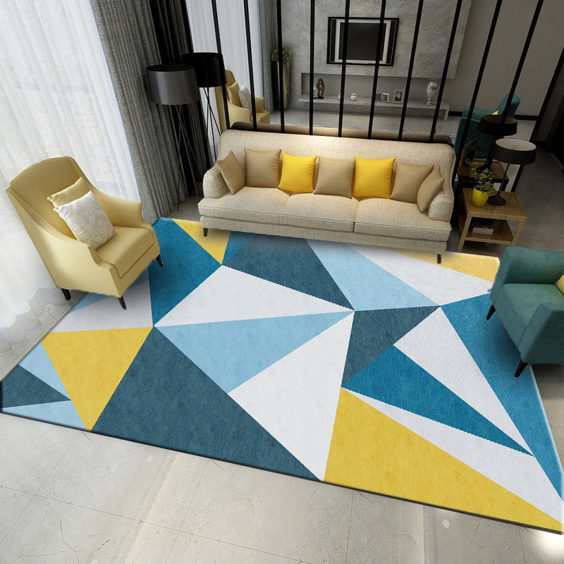 Gray Tone Modern Geometric Area Rug Polyester Non-Slip Backing Carpet for Living Room