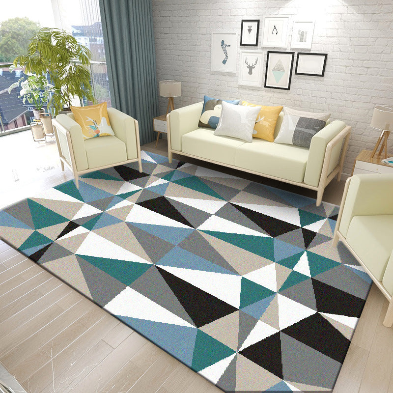 Gray Tone Modern Geometric Area Rug Polyester Non-Slip Backing Carpet for Living Room