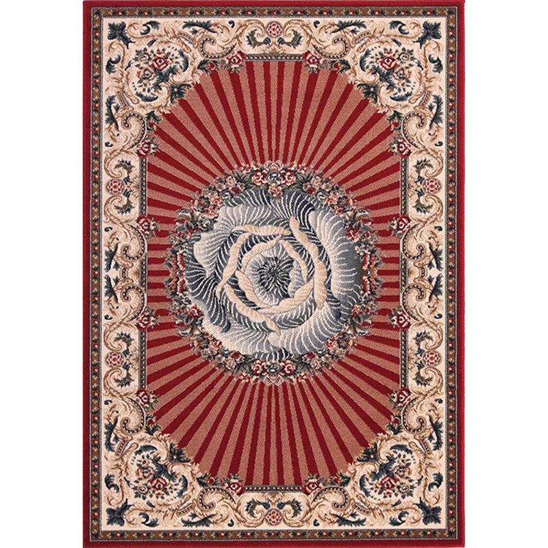 Shabby Chic Red Carpet Antique Pattern Polyester Area Rug Non-Slip Backing Rug for Home Decor