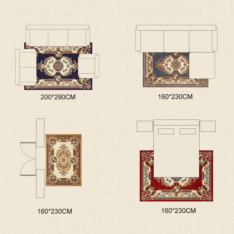 Shabby Chic Red Carpet Antique Pattern Polyester Area Rug Non-Slip Backing Rug for Home Decor