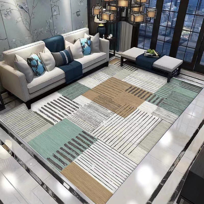 Blue Casual Indoor Rug Polyester Geometric Carpet Anti-Split Backing Rug for Living Room