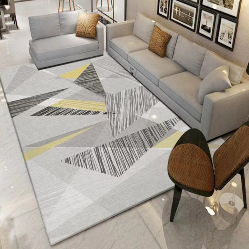 Blue Casual Indoor Rug Polyester Geometric Carpet Anti-Split Backing Rug for Living Room