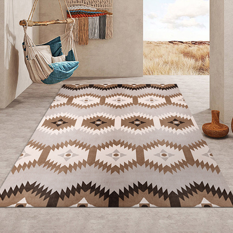 Bohemian Southwestern Print Rug Polyester Area Carpet Stain Resistant Indoor Rug for Living Room