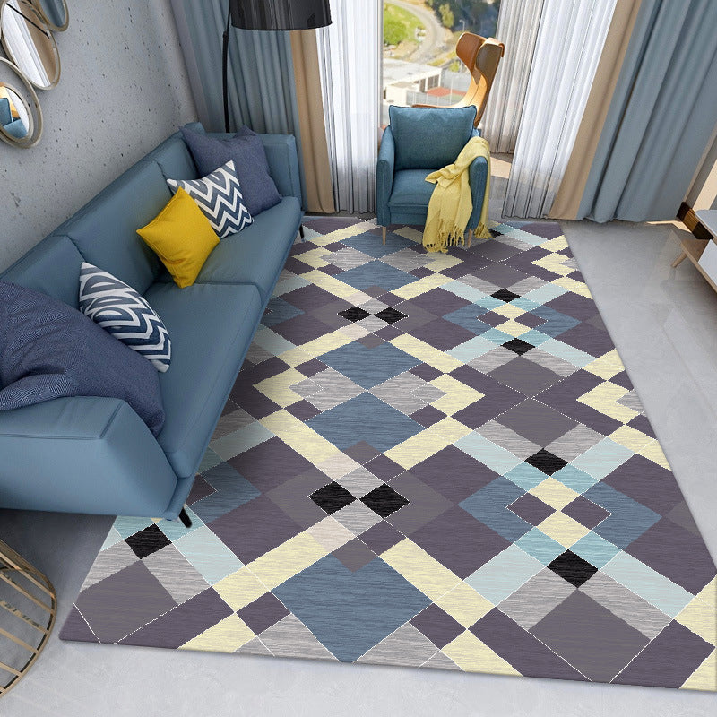 Modern Geometric Indoor Rug Patchwork Polyester Non-Slip Backing Area Carpet for Living Room