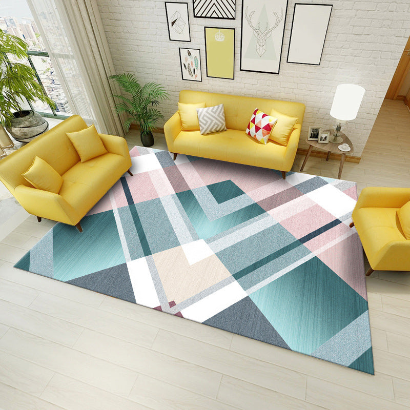 Modern Geometric Indoor Rug Patchwork Polyester Non-Slip Backing Area Carpet for Living Room