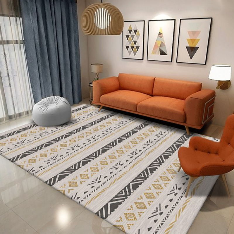 Yellow Living Room Area Carpet Bohemian Tribal Print Indoor Rug Polyester Anti-Split Rug