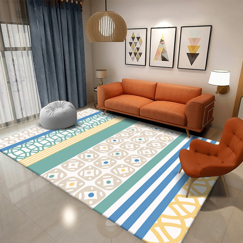 Yellow Living Room Area Carpet Bohemian Tribal Print Indoor Rug Polyester Anti-Split Rug