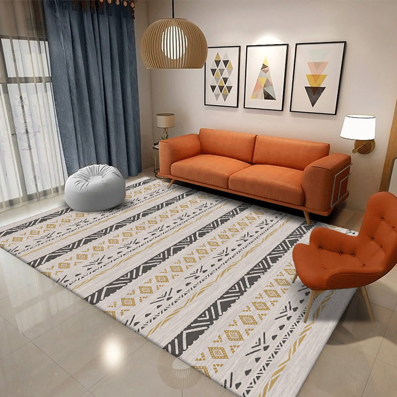 Yellow Living Room Area Carpet Bohemian Tribal Print Indoor Rug Polyester Anti-Split Rug