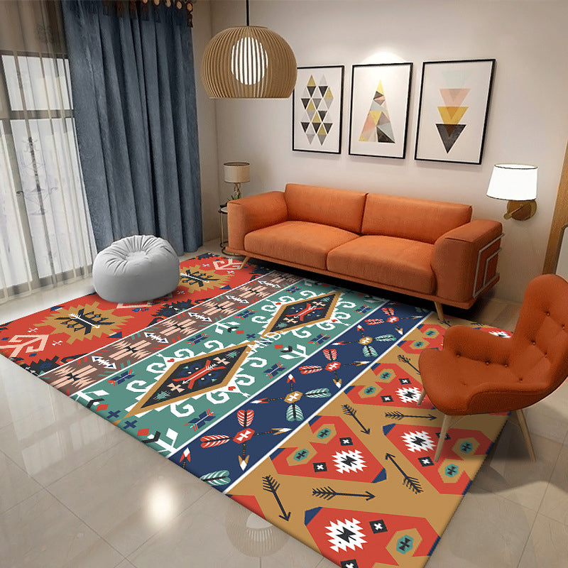 Yellow Living Room Area Carpet Bohemian Tribal Print Indoor Rug Polyester Anti-Split Rug