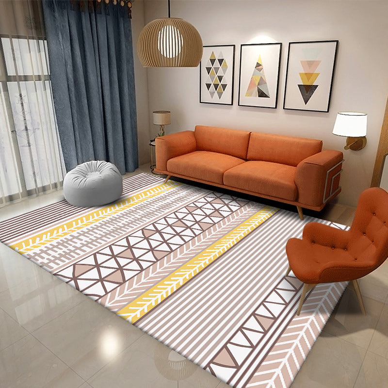 Yellow Living Room Area Carpet Bohemian Tribal Print Indoor Rug Polyester Anti-Split Rug