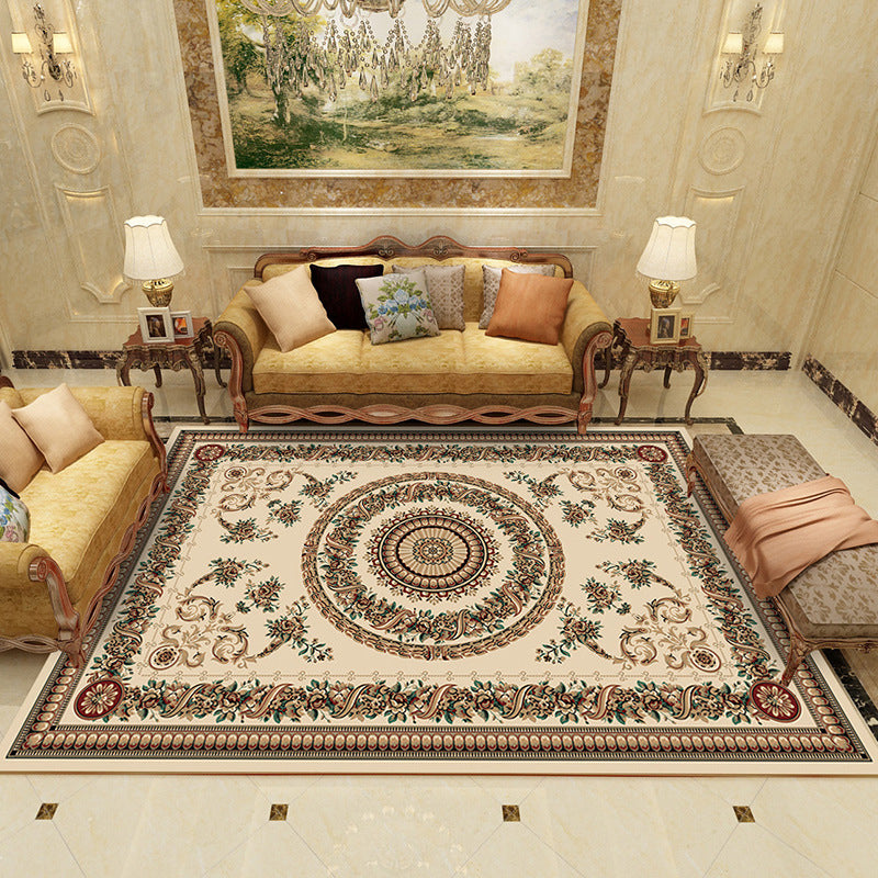 Luxe Living Room Rug European Style Floral Print Carpet Polyester Anti-Slip Washable Rug