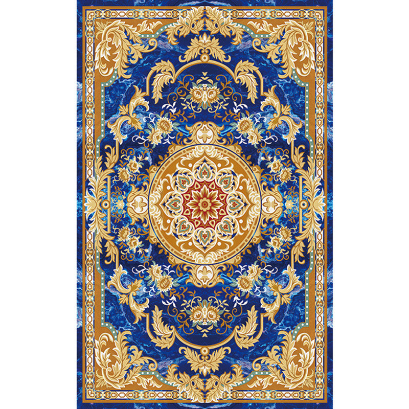 Luxe Living Room Rug European Style Floral Print Carpet Polyester Anti-Slip Washable Rug