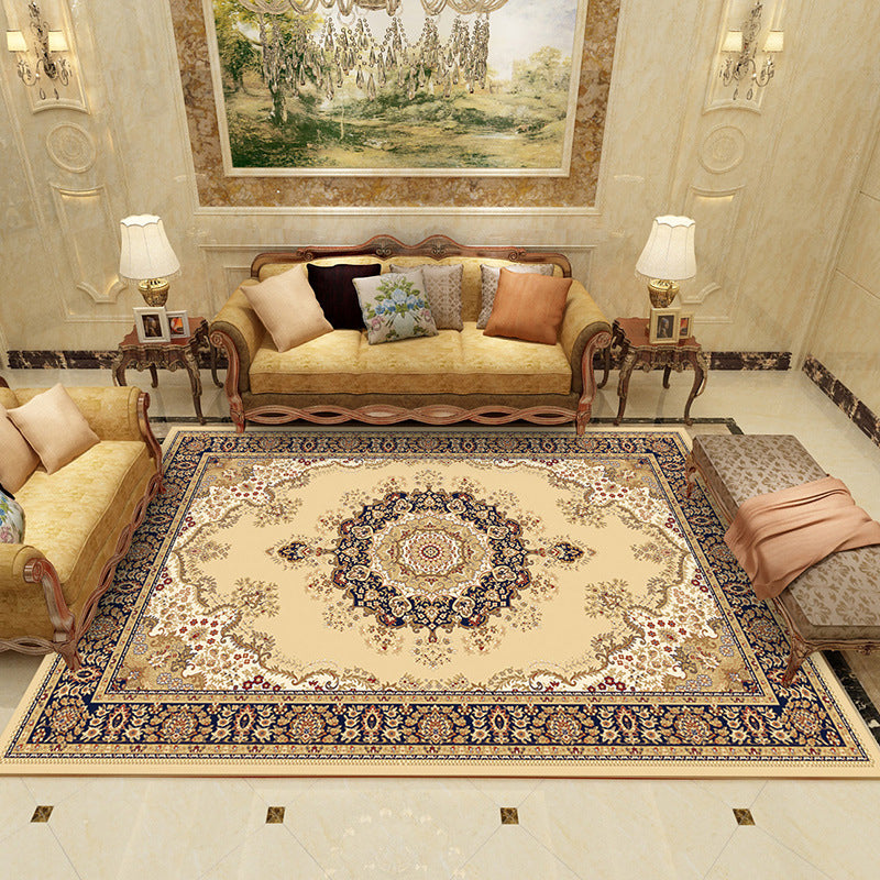 Luxe Living Room Rug European Style Floral Print Carpet Polyester Anti-Slip Washable Rug