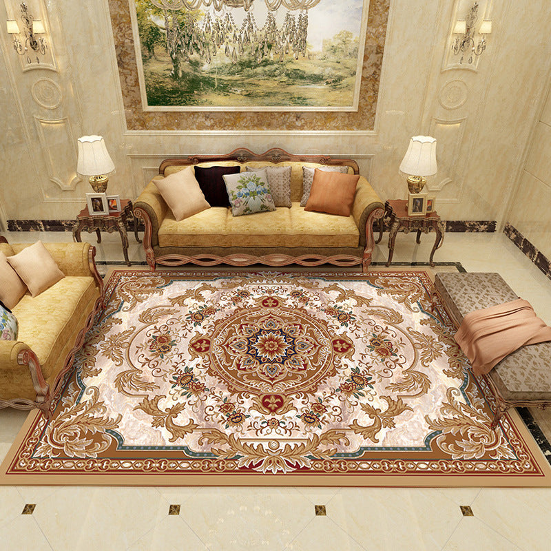 Luxe Living Room Rug European Style Floral Print Carpet Polyester Anti-Slip Washable Rug
