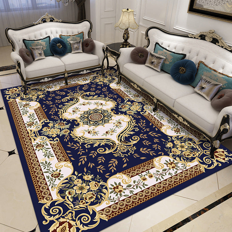 Luxe Living Room Rug European Style Floral Print Carpet Polyester Anti-Slip Washable Rug