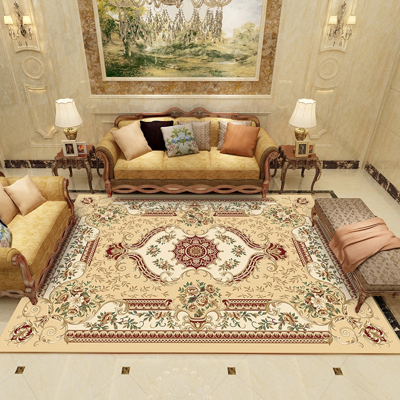 Luxe Living Room Rug European Style Floral Print Carpet Polyester Anti-Slip Washable Rug