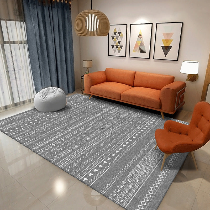 Gray Tribal Print Rug Polyester Bohemian Indoor Carpet Non-Split Backing Carpet for Home Decor