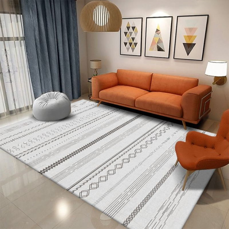 Gray Tribal Print Rug Polyester Bohemian Indoor Carpet Non-Split Backing Carpet for Home Decor