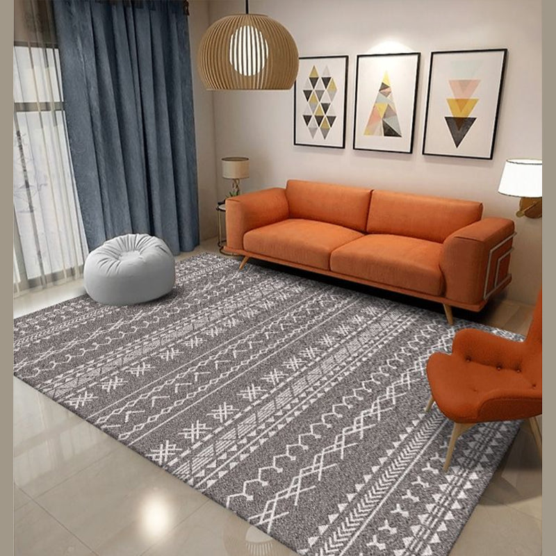 Gray Tribal Print Rug Polyester Bohemian Indoor Carpet Non-Split Backing Carpet for Home Decor