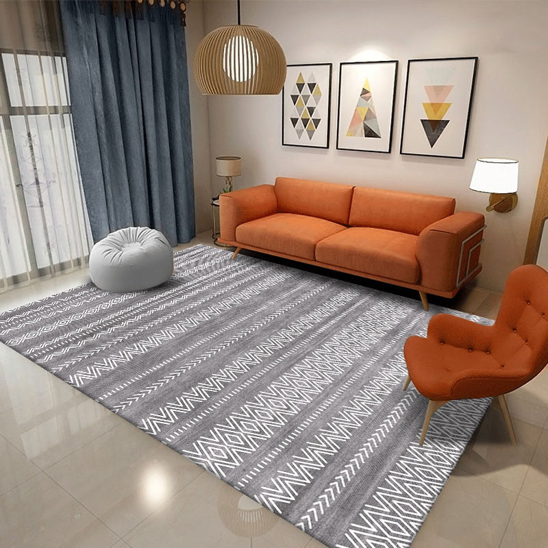 Gray Tribal Print Rug Polyester Bohemian Indoor Carpet Non-Split Backing Carpet for Home Decor